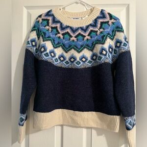 Old Navy Women's Navy and Cream Patterned Sweater New with Tags